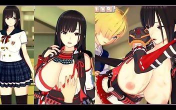 JAV Beauty ~ Naughty Japanese Girl Nadeko with Lovely Long Hair and Big Tits in Sakurako Anime Game!