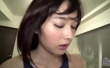 Japanese teen takes shower and invites old stepdad to have shag